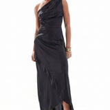 TFNC One Shoulder Satin Maxi Dress in Black