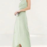 TFNC One Shoulder Satin Maxi Dress with Wrap Skirt in Sage Green