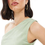 TFNC One Shoulder Satin Maxi Dress with Wrap Skirt in Sage Green