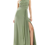 TFNC Chiffon Maxi Dress with Wrap Skirt in Dark Green