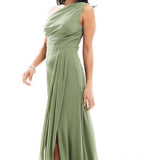 TFNC Chiffon Maxi Dress with Wrap Skirt in Dark Green