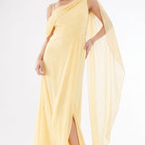 TFNC One Shoulder Drape Maxi Dress with Wrap Skirt in Lemon