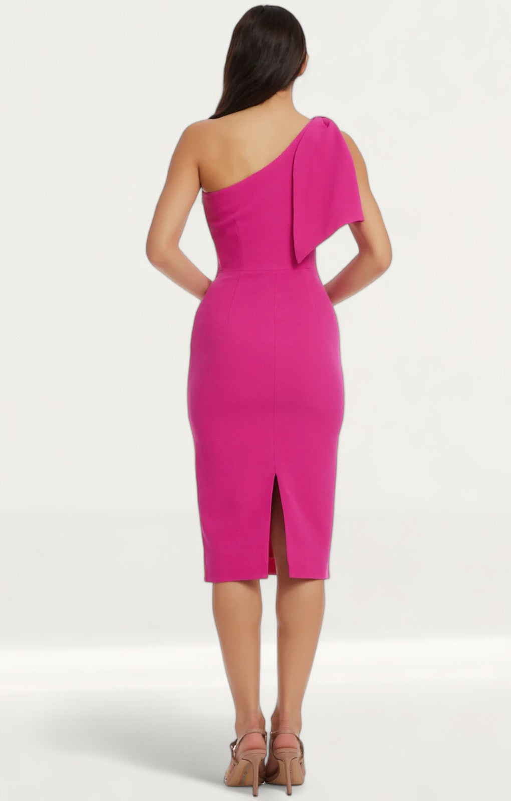 Dress The Population Tiffany One Shoulder Bright Fuchsia Midi Dress