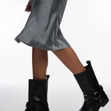 Topshop Leam Premium Leather Biker Boots in Black