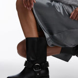 Topshop Leam Premium Leather Biker Boots in Black