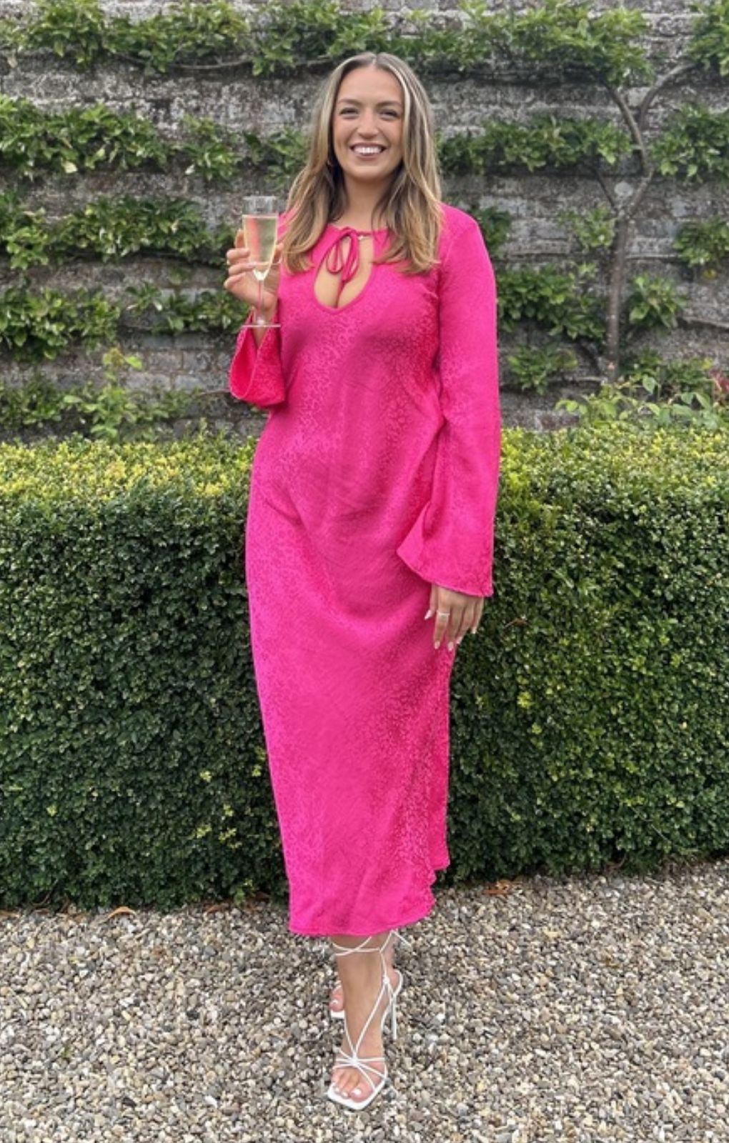 Warehouse Pink Animal Satin Jacquard Tie Front Dress