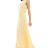 TFNC Chiffon Wrap Front Maxi Dress with Wrap Skirt in Lemon