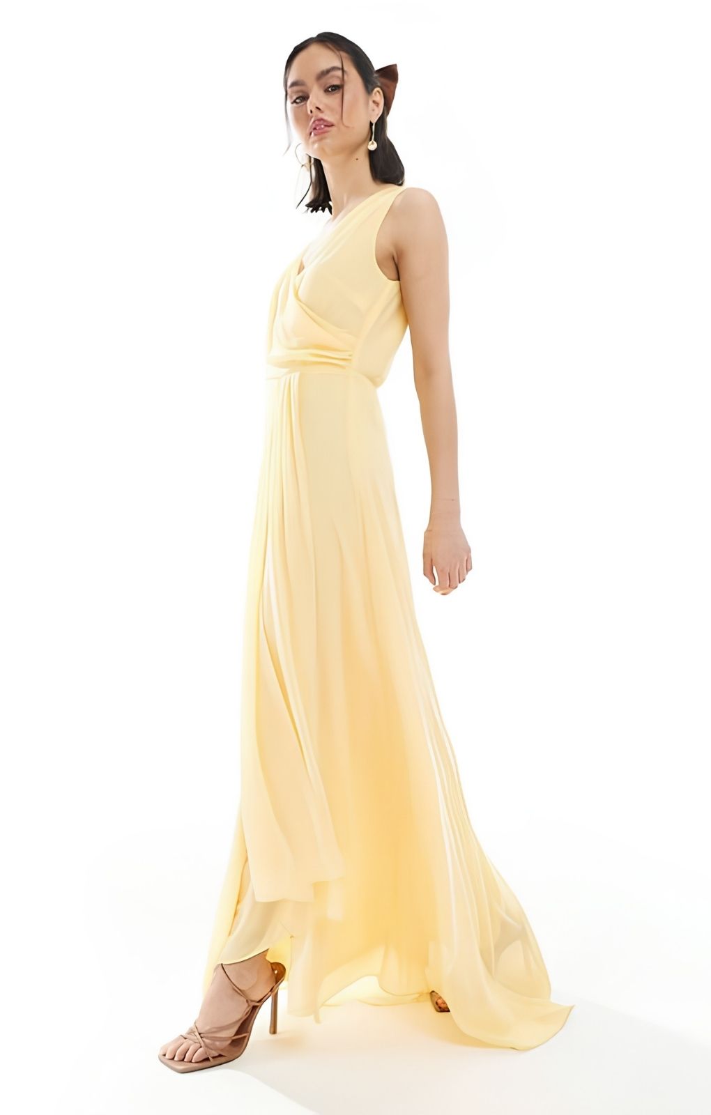TFNC Chiffon Wrap Front Maxi Dress with Wrap Skirt in Lemon