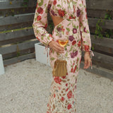 The Frolic Exclusive Rose Garden Floral Print Cut-Out Detail Midi Dress In Dusty Pink