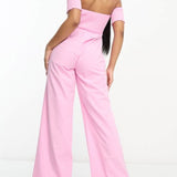 The Frolic Exclusive Shirred Off Shoulder Wide Leg Jumpsuit In Pink