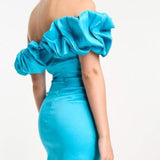The Frolic Exclusive Taffeta Puff Detail Bandeau Mini Dress In Electric Blue