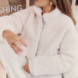 The Frolic Cropped Borg Jacket in Cream