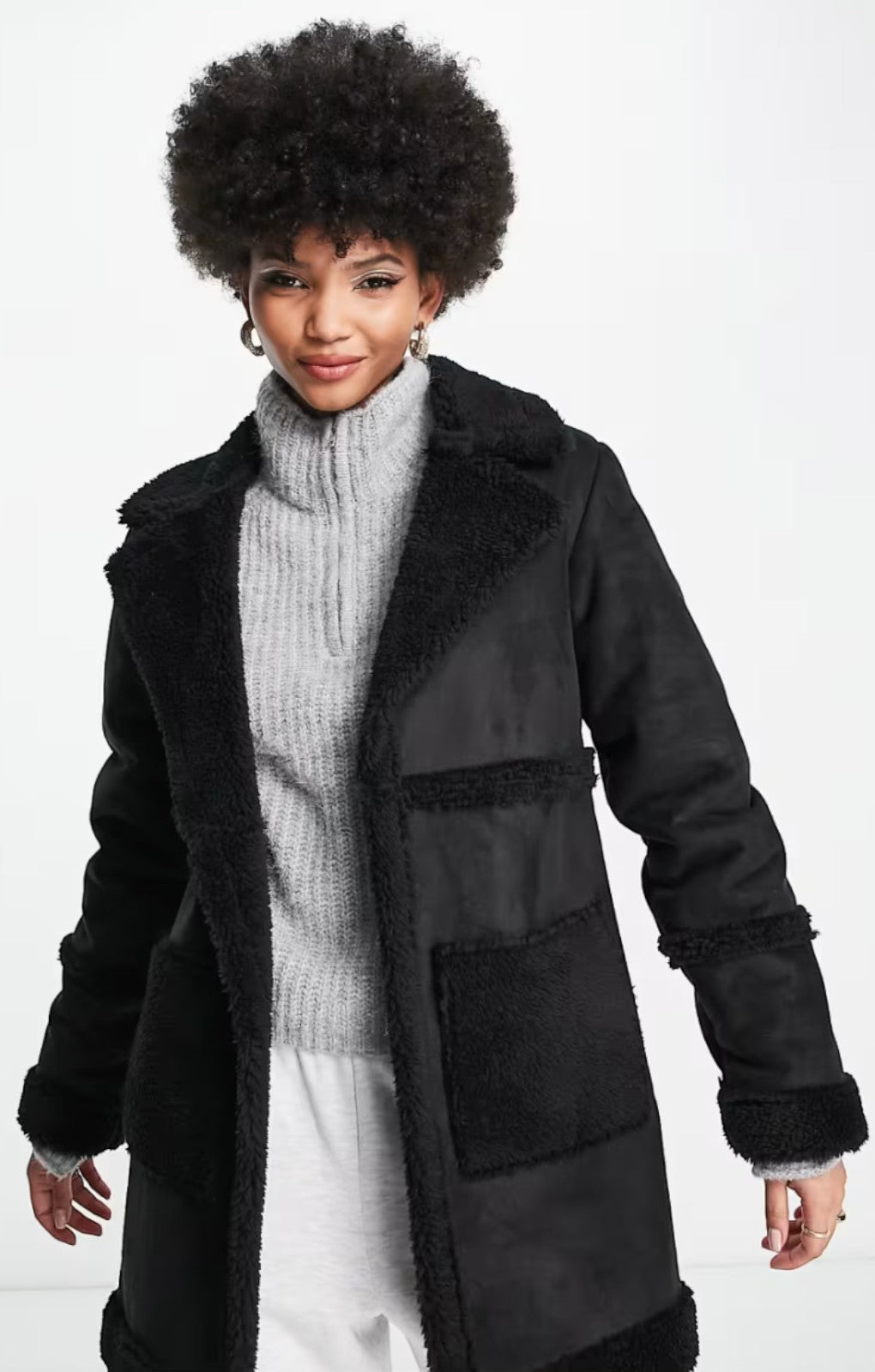 Threadbare Tall Harp Bonded Coat with Borg Detail in Black – coats & jackets by Threadbare, available to rent from Hirestreet