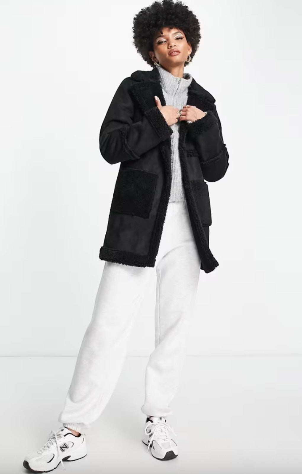 Threadbare Tall Harp Bonded Coat with Borg Detail in Black – coats & jackets by Threadbare, available to rent from Hirestreet