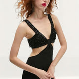 Topshop Embellished Sheer Knot Front Bralet Midi Dress In Black