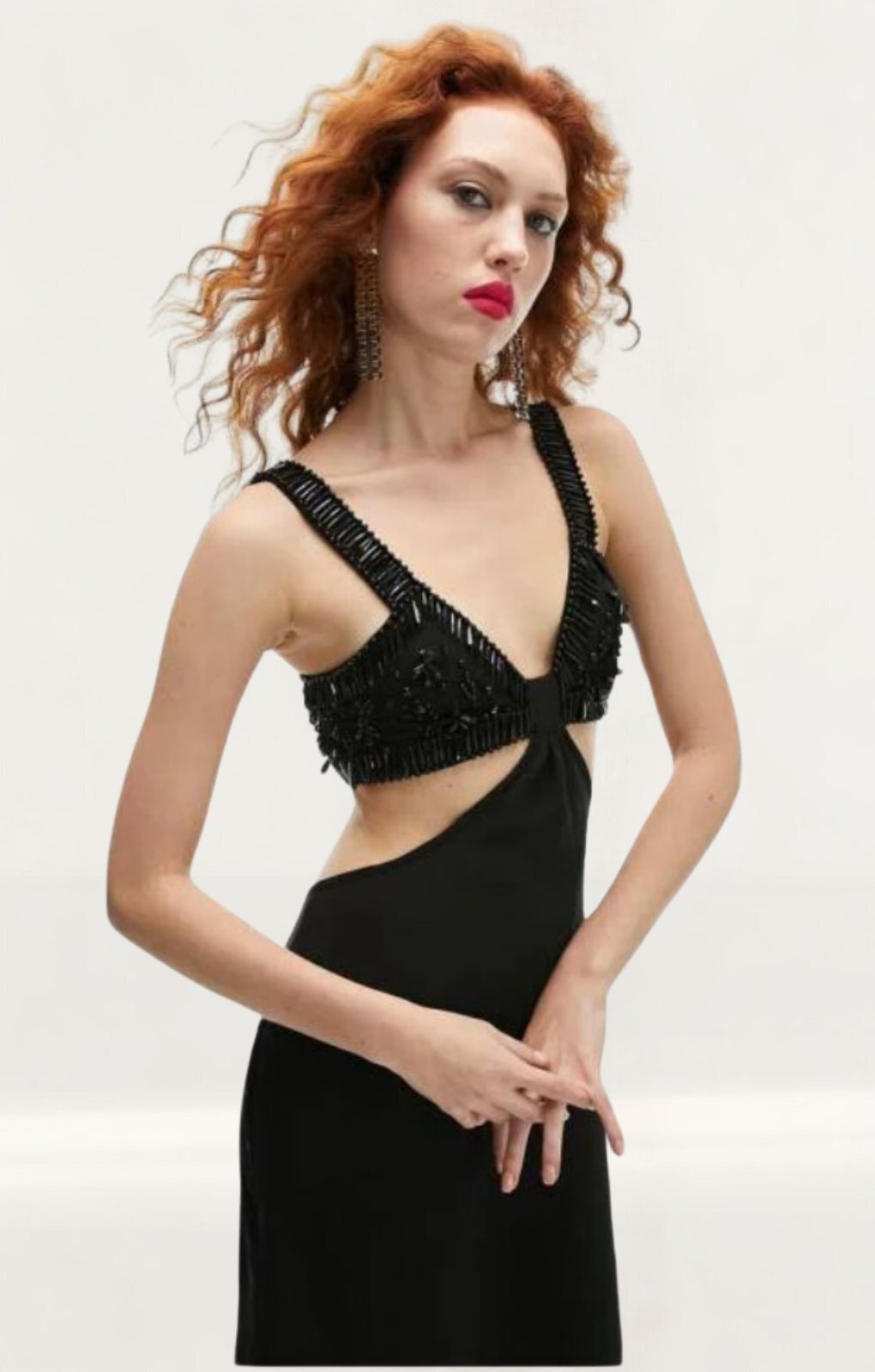 Topshop Embellished Sheer Knot Front Bralet Midi Dress In Black