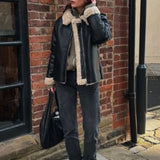NA-KD x Claire Rose Faux Leather Teddy Jacket In Black