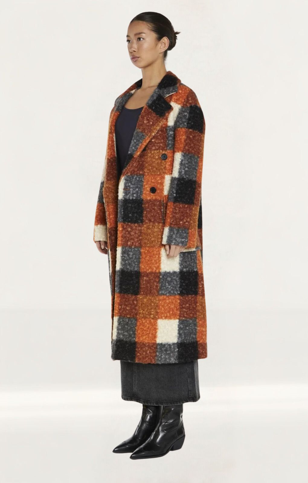 Glamorous Orange Multi Check Double Breasted Coat
