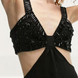 Topshop Embellished Sheer Knot Front Bralet Midi Dress In Black