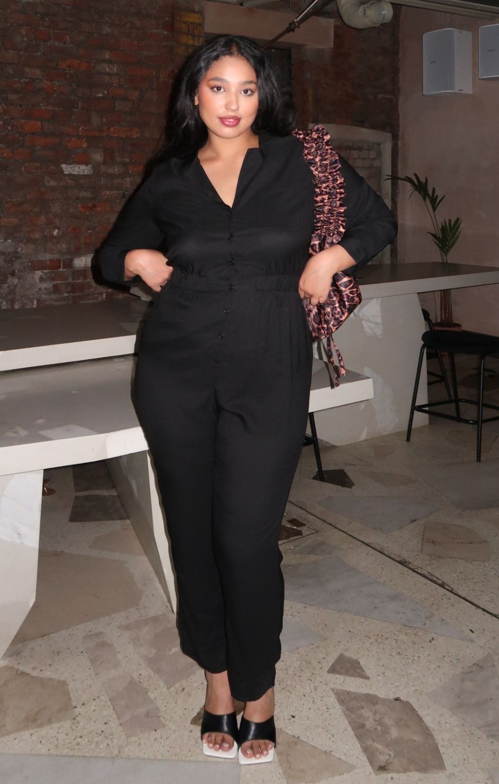 Glamorous Curve Black Cinch Waist Jumpsuit