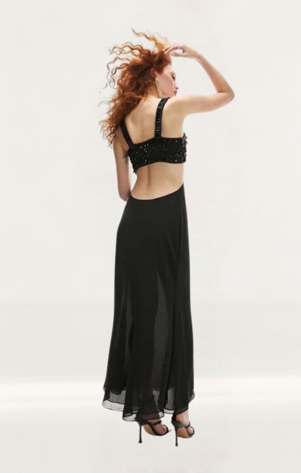 Topshop Embellished Sheer Knot Front Bralet Midi Dress In Black