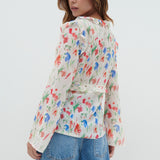 Pretty Lavish Tomlin V Neck Dainty Floral Ruffle Tie Blouse