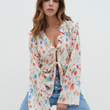 Pretty Lavish Tomlin V Neck Dainty Floral Ruffle Tie Blouse