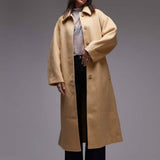 Topshop Belted Long Line Coat in Buttermilk