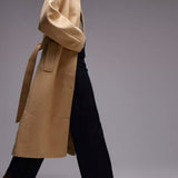 Topshop Belted Long Line Coat in Buttermilk