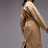 Topshop Belted Long Line Coat in Buttermilk
