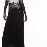 Topshop Colour Block Sarong Bandeau Maxi Dress In Ivory And Black