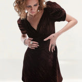 Topshop Crushed Velvet Mini Tea Dress In Chocolate