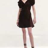 Topshop Crushed Velvet Mini Tea Dress In Chocolate