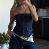 Topshop Deconstructed Denim Corset In Indigo