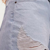 Topshop Denim A-Line Mom Shorts With Rips In Bleach