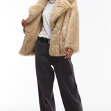 Topshop Faux Fur Midi Coat in Buttermilk