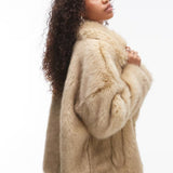 Topshop Faux Fur Midi Coat in Buttermilk