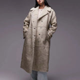 Topshop Faux Leather Shearling Longline Aviator Jacket in Cream