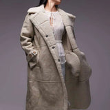 Topshop Faux Leather Shearling Longline Aviator Jacket in Cream