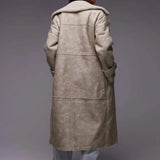 Topshop Faux Leather Shearling Longline Aviator Jacket in Cream