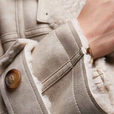 Topshop Faux Leather Shearling Longline Aviator Jacket in Cream