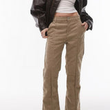 Topshop Faux Suede Cropped Kick Flare Trouser in Light Beige