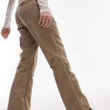 Topshop Faux Suede Cropped Kick Flare Trouser in Light Beige