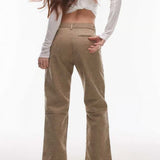 Topshop Faux Suede Cropped Kick Flare Trouser in Light Beige