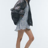 Topshop Jacquard Fluted Sleeve Mini Dress In Lilac Floral