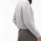 Topshop Knitted Crew with Raglan and Exposed Seam Jumper in Light Grey