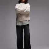 Topshop Knitted Lofty Cable Relaxed Jumper in Ivory