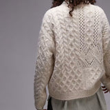 Topshop Knitted Lofty Cable Relaxed Jumper in Ivory