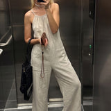 Topshop Linen Jumpsuit With Pockets In Oatmeal
