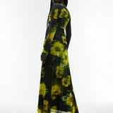 Topshop Mesh Occasion Cut Out Midi Dress in Blurred Floral Print